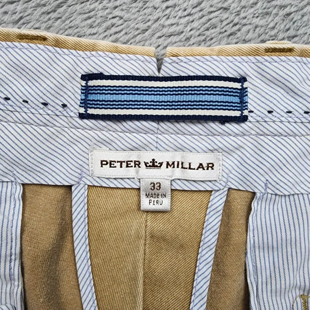 Peter Millar Mens Pima Cotton Pants Tan Flat Front Straight Leg Size 33 Chinos